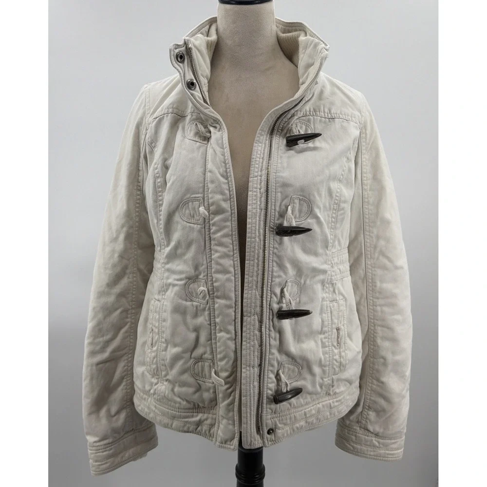 Vintage 2000s Woman's Cream Abercrombie &‎ Fitch Toggle Y2K Jacket Coat Medium