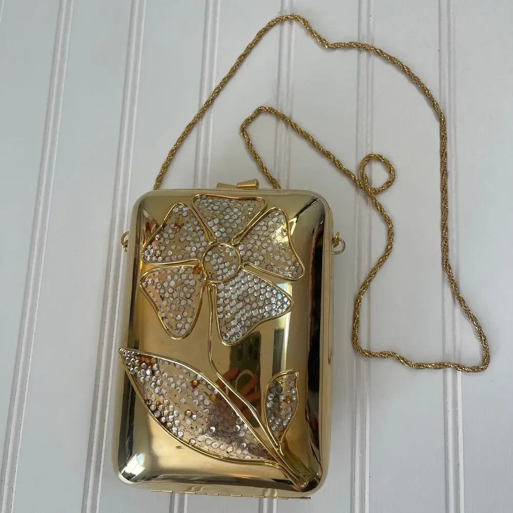 Vintage Miriam Marshall Designer Art‎ Deco Purse Gold Flower Gems READ