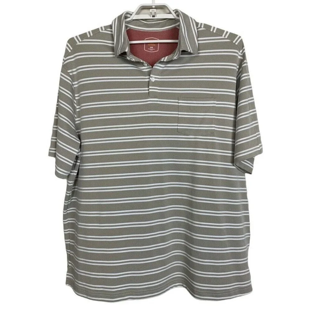 Cremieux Club 38 Polo‎ Shirt 2XB Tan White Stripe Performance Big Tall