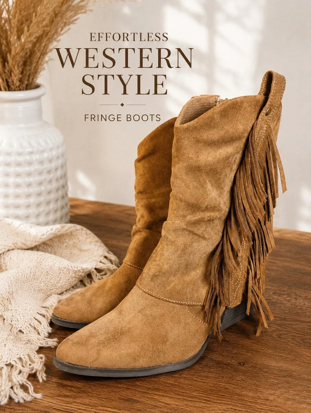Jellypop Tan Suede Fringe Western Ankle Boots Size 11