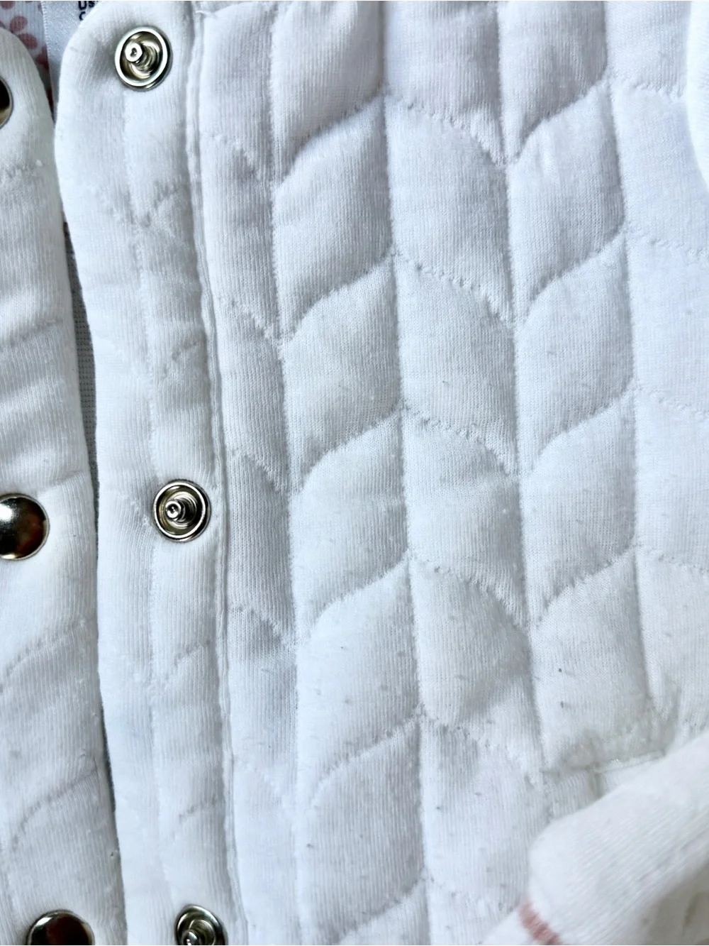 Max Studio Kids White Quilted Snap Close Bomber with Stripe Trim, sz 18m