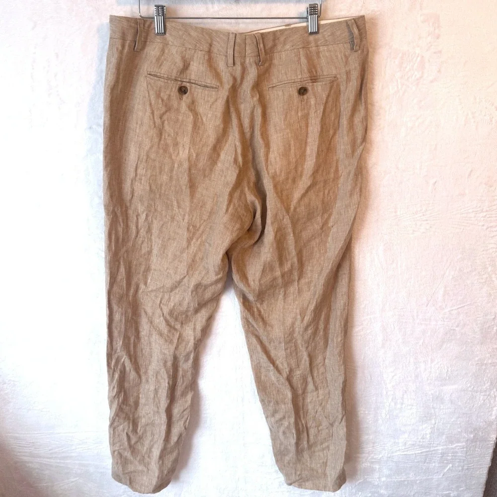 Bonobos Mens Standard‎ Fit Linen Pants Tan Khaki Flat Front Trousers Size 36