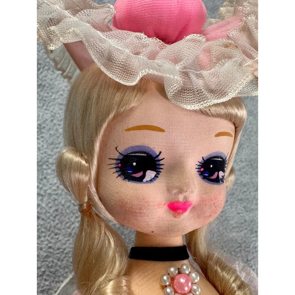 Vintage Bradley Style Pose Doll Pink Lace Dress Blonde Hair Large Eyes 1960s 70s