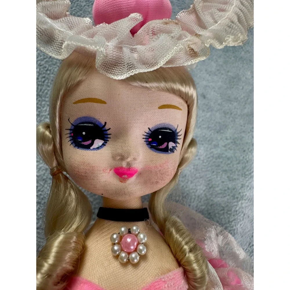 Vintage Bradley Style Pose Doll Pink Lace Dress Blonde Hair Large Eyes 1960s 70s