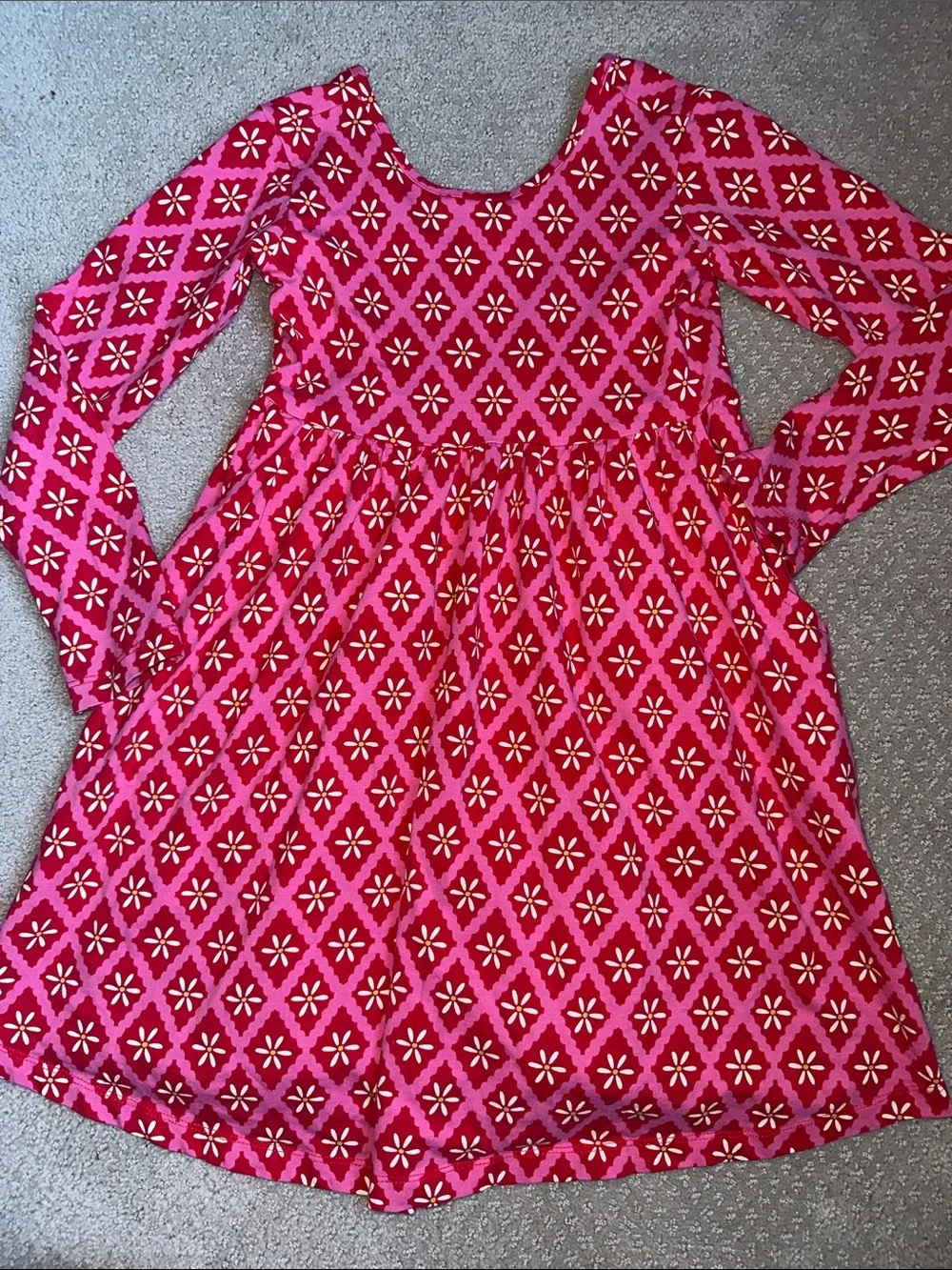 EUC! Hanna Andersson Pink Patterned Long-Sleeve Swing Dress - Girls 6/7