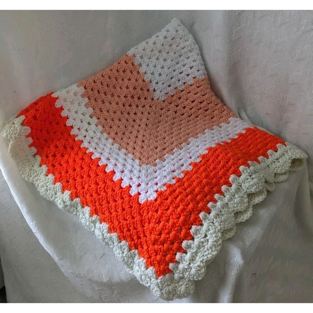 Vintage Homemade Crocheted Square Afghan