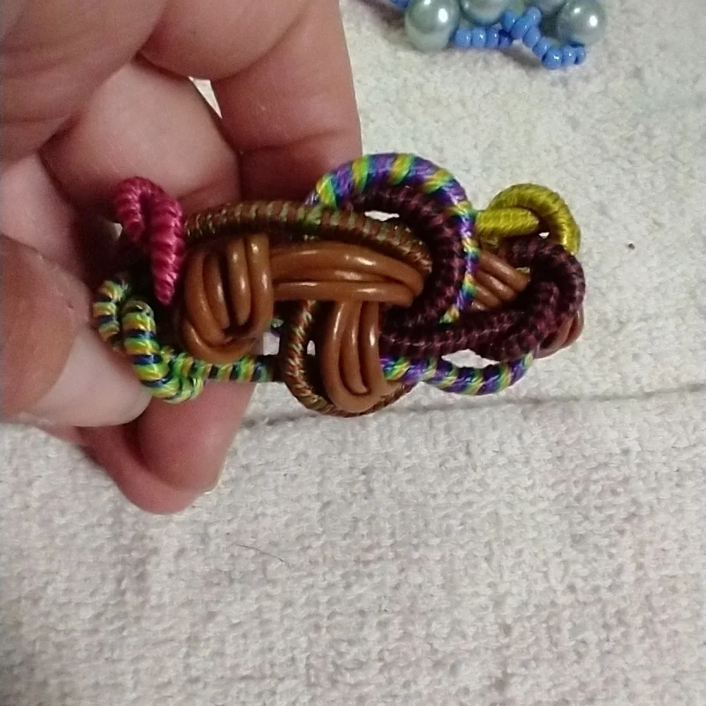 Brown faux leather colorful cord knotted adjustable bracelet