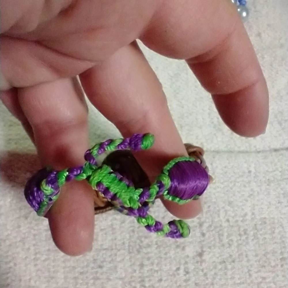 Brown faux leather colorful cord knotted adjustable bracelet