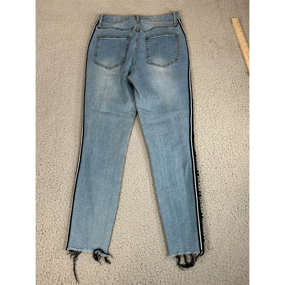 Guess Los Angeles Womens Light Wash Logo Side Stripe‎ Raw Hem Skinny Jeans Blue