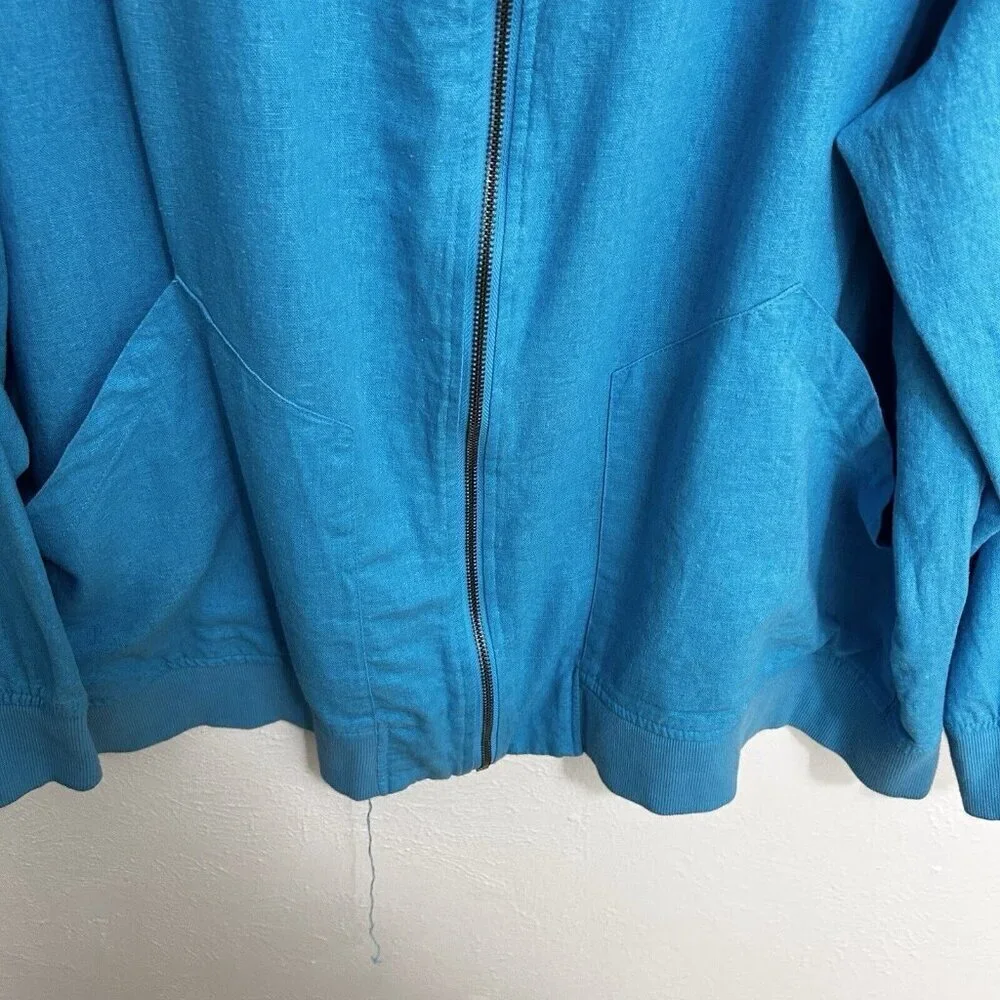 Woman Within Size 2X (18 / 20) Jacket Zipper Front Linen Rayon Blend Cyan Blue‎