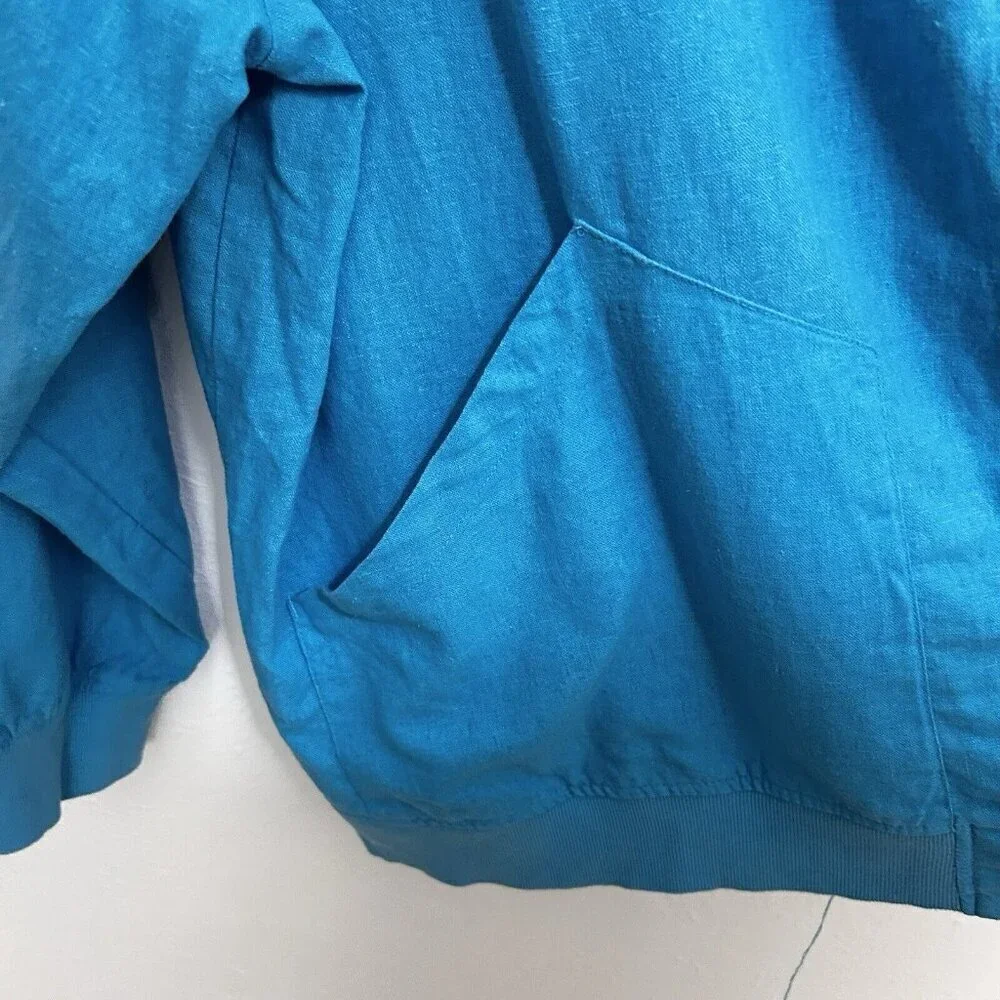Woman Within Size 2X (18 / 20) Jacket Zipper Front Linen Rayon Blend Cyan Blue‎