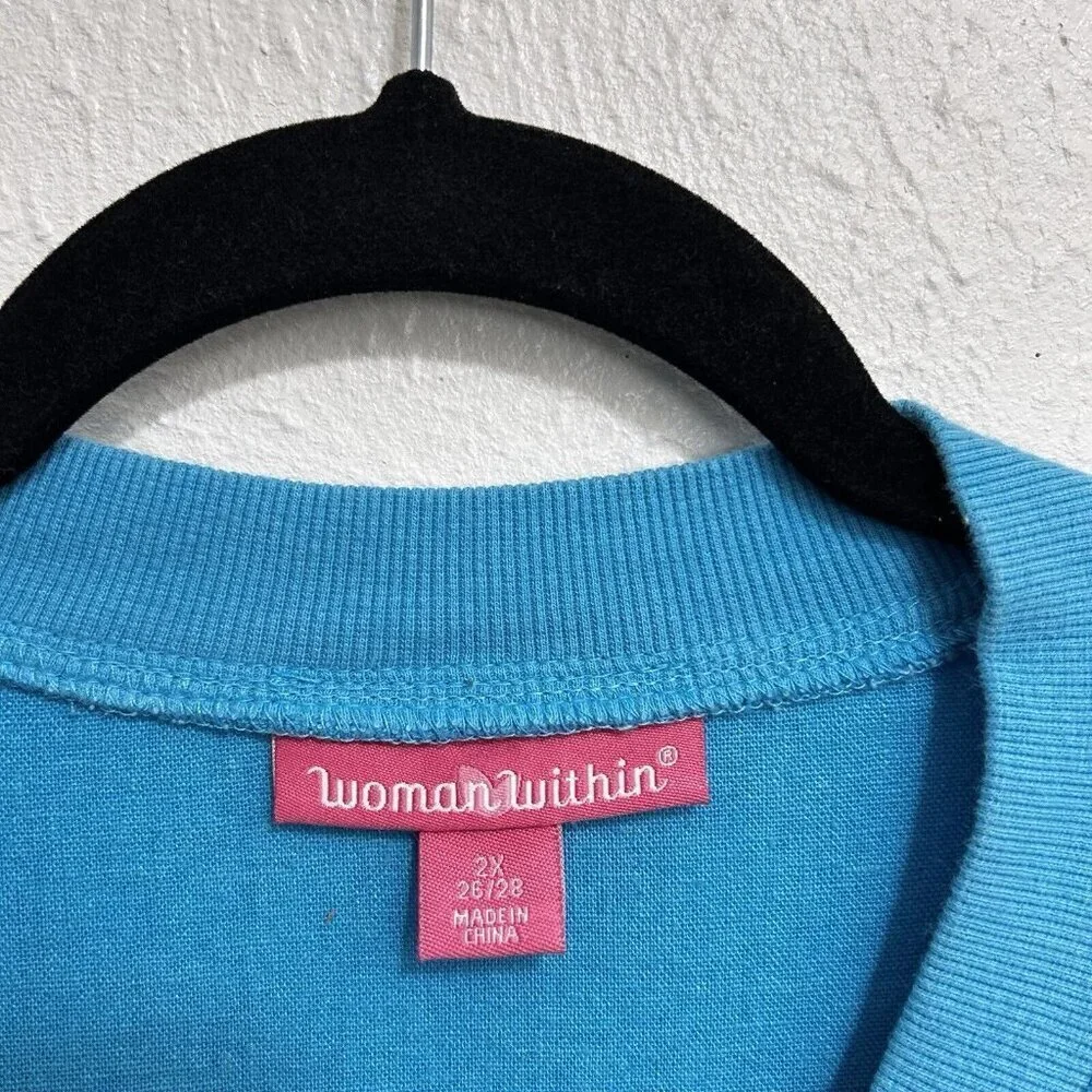 Woman Within Size 2X (18 / 20) Jacket Zipper Front Linen Rayon Blend Cyan Blue‎