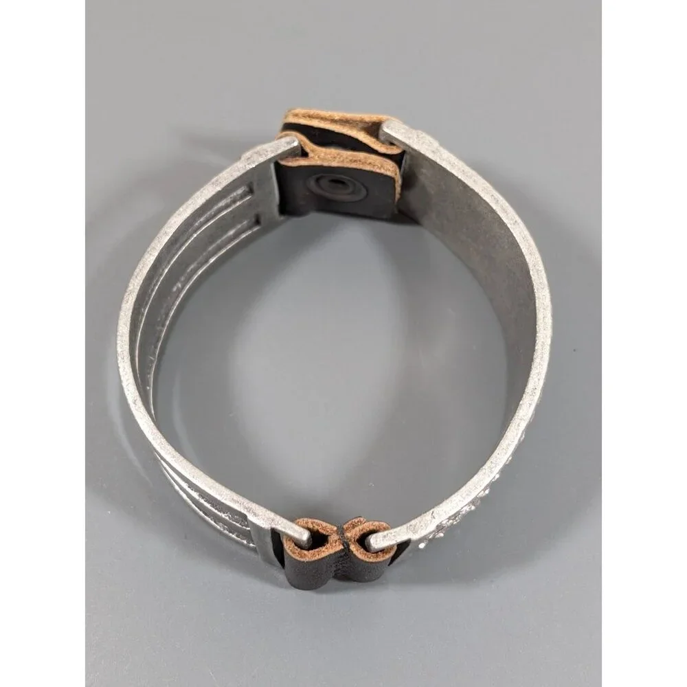 Jewel Kade JK‎ Enchanted Crystal Pave Leather Snap Cuff Bracelet Silver Tone 7