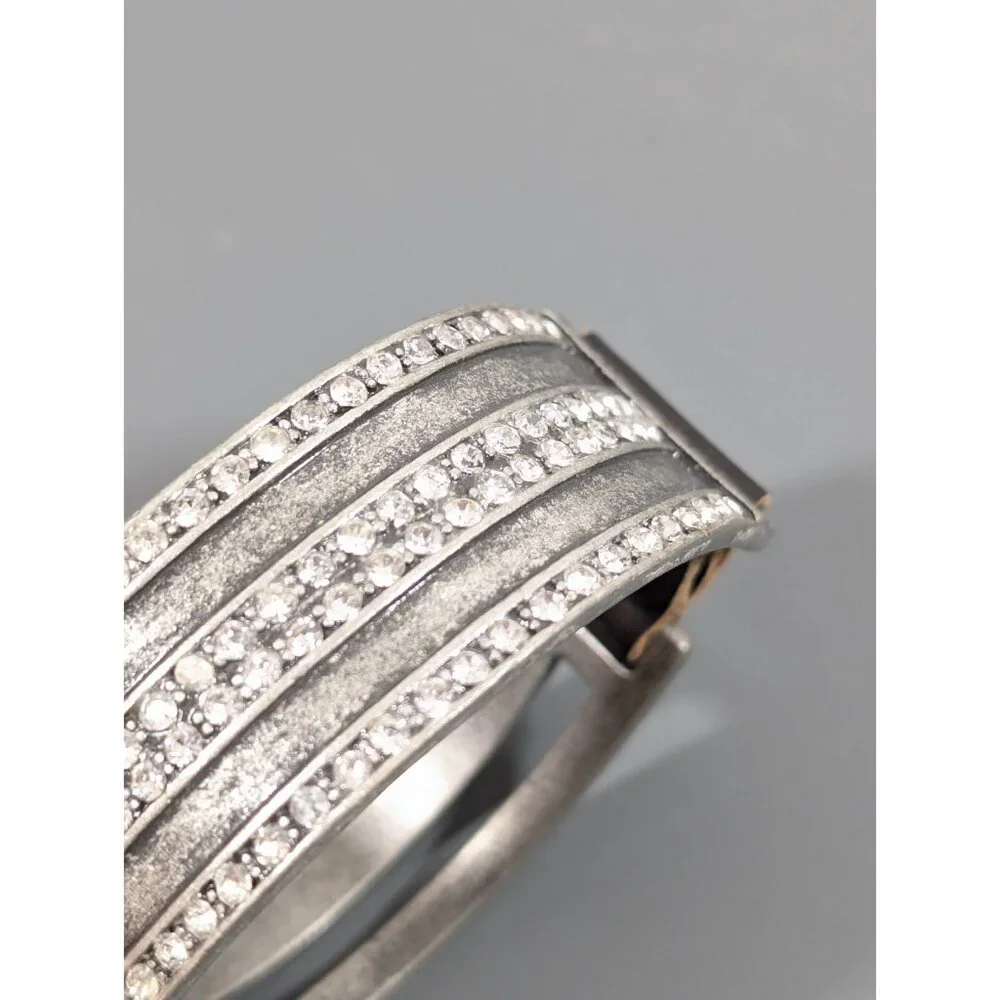 Jewel Kade JK‎ Enchanted Crystal Pave Leather Snap Cuff Bracelet Silver Tone 7