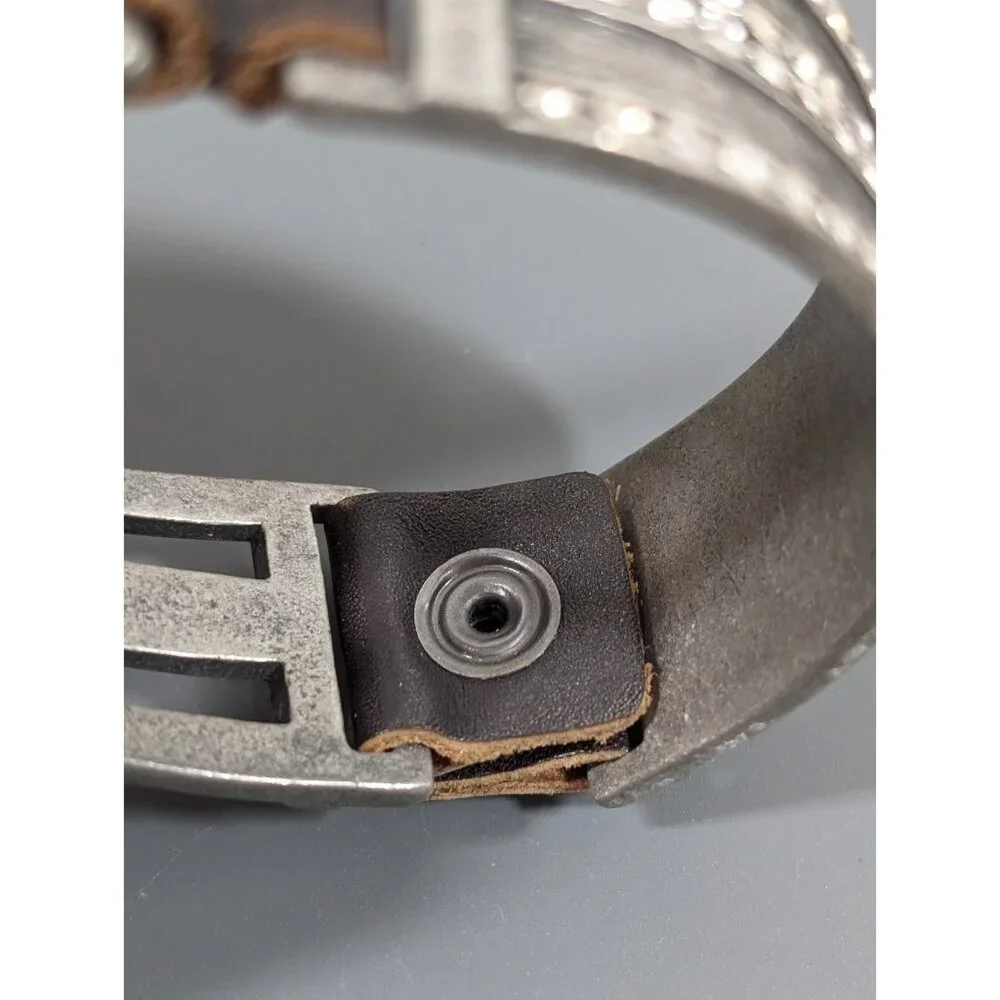 Jewel Kade JK‎ Enchanted Crystal Pave Leather Snap Cuff Bracelet Silver Tone 7