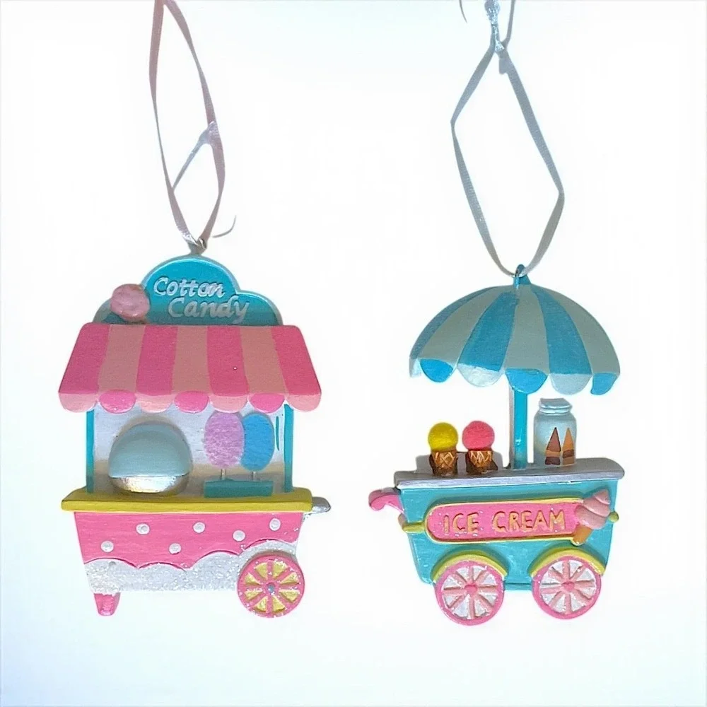 Cotton‎ Candy & Ice Cream Carts  Christmas Tree Ornaments Striped Roof Blue Pink