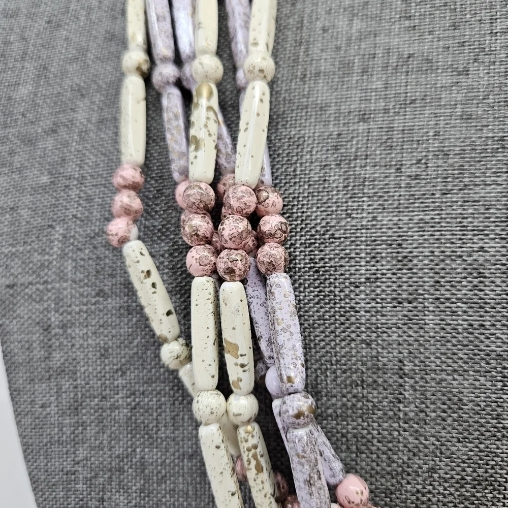 VINTAGE Multi-Strand Pastel Splatter Plastic Bead Beaded Convertible Necklace