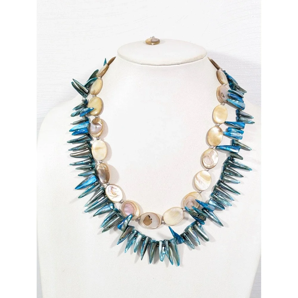 Artisan Faux Turquoise Shell Fringe Necklace 24