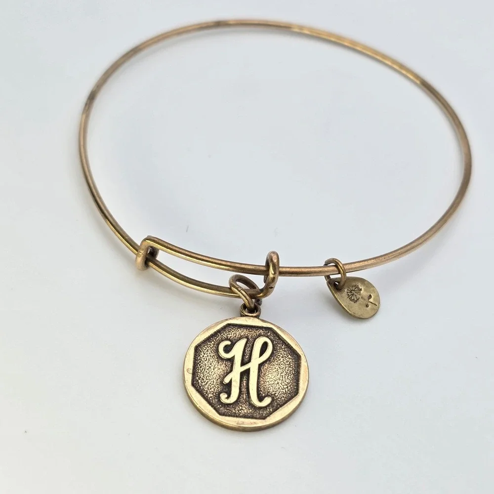 ALEX & ANI 'Initial H' Expandable Bangle Bracelet in Rafaelian Gold Made In‎ USA