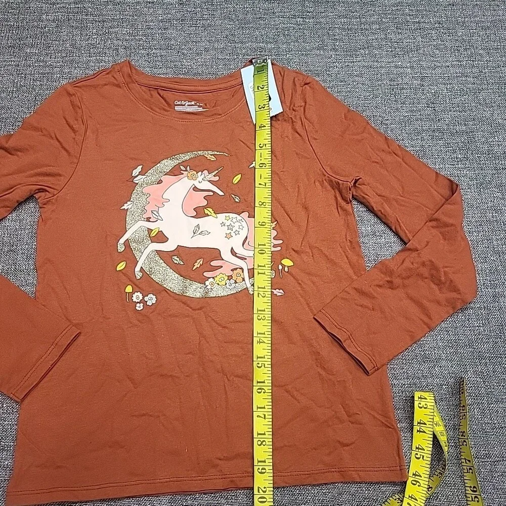 Cat & Jack Girls Long Sleeves Graphic Tee Shirt Medium Sz 8 Dark Chestnut Top