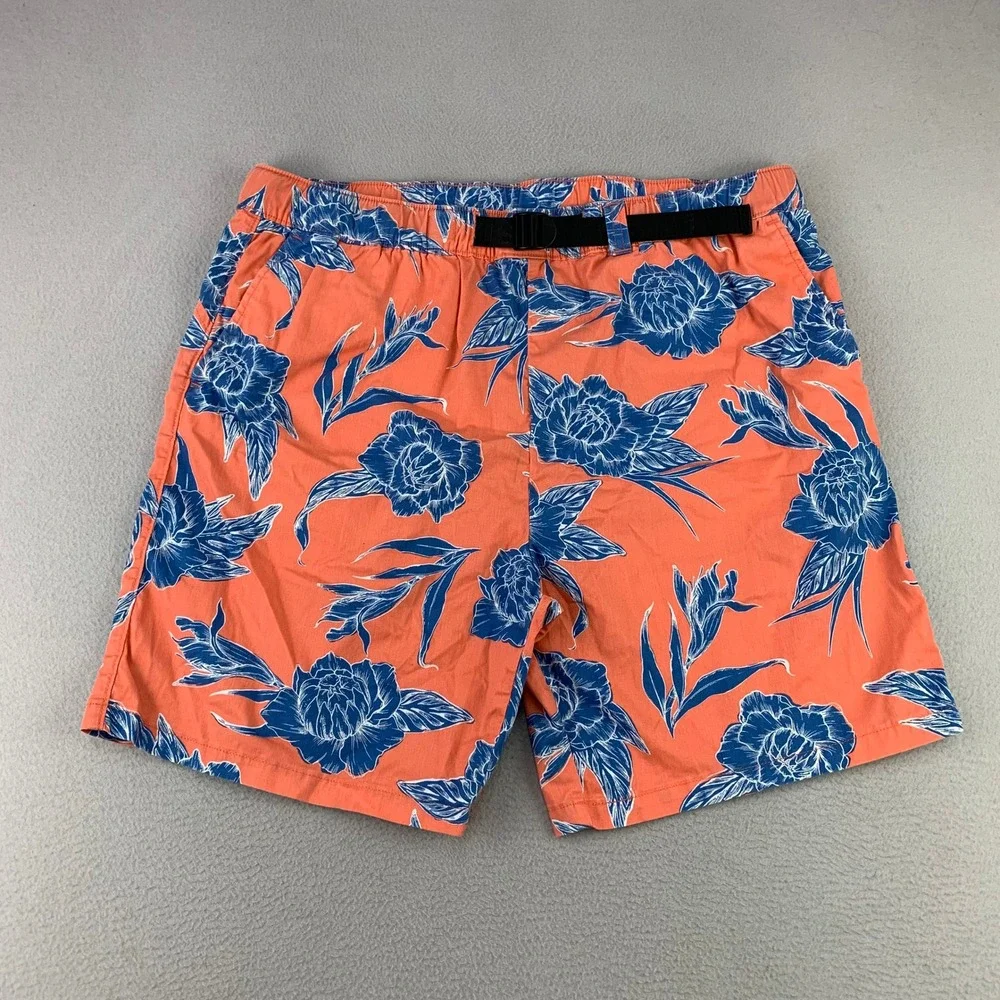 Levi's Floral Belted Shorts Mens XL Orange Blue Casual Outdoor Vacation Hiking