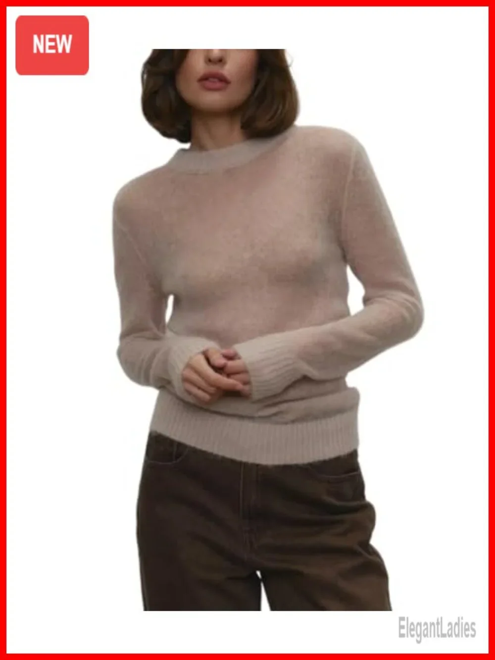 Lightweight Knitted Sheer Pullover Sweater Long Sleeve Casual Top Blouse