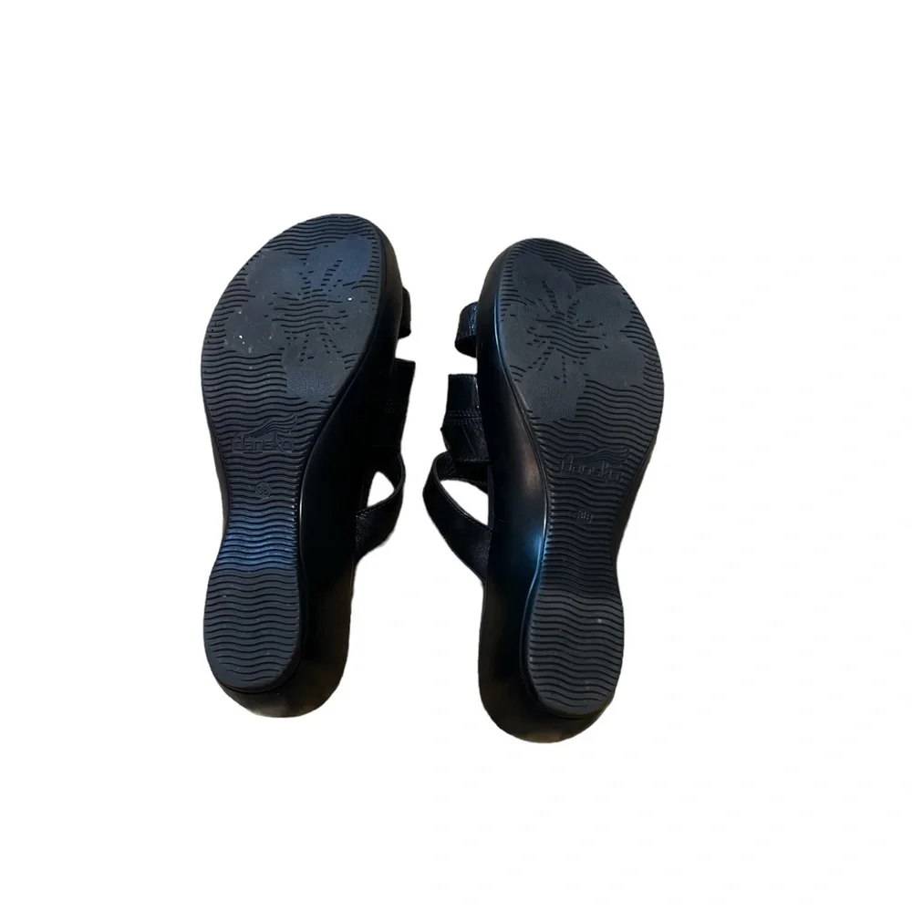 Dansko Women’s Dixie Black Leather Adj Strap Slide‎ Wedge Sandals Sz 38 US 7.5-8
