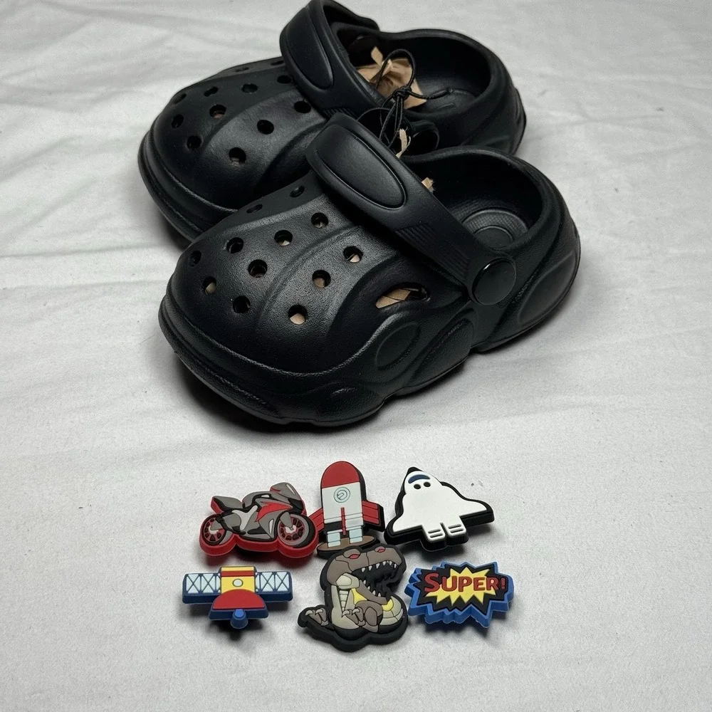 Kids Clogs Sandals Toddler US 3 Black‎ Slip On Lightweight w/ Charms