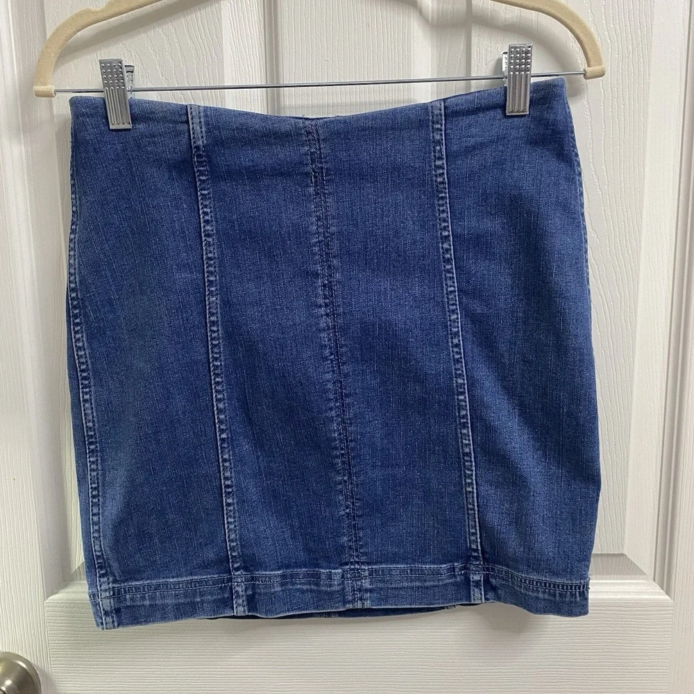 Free‎ People Modern Womens Blue Mini Skirt Denim Stretch Waist=29
