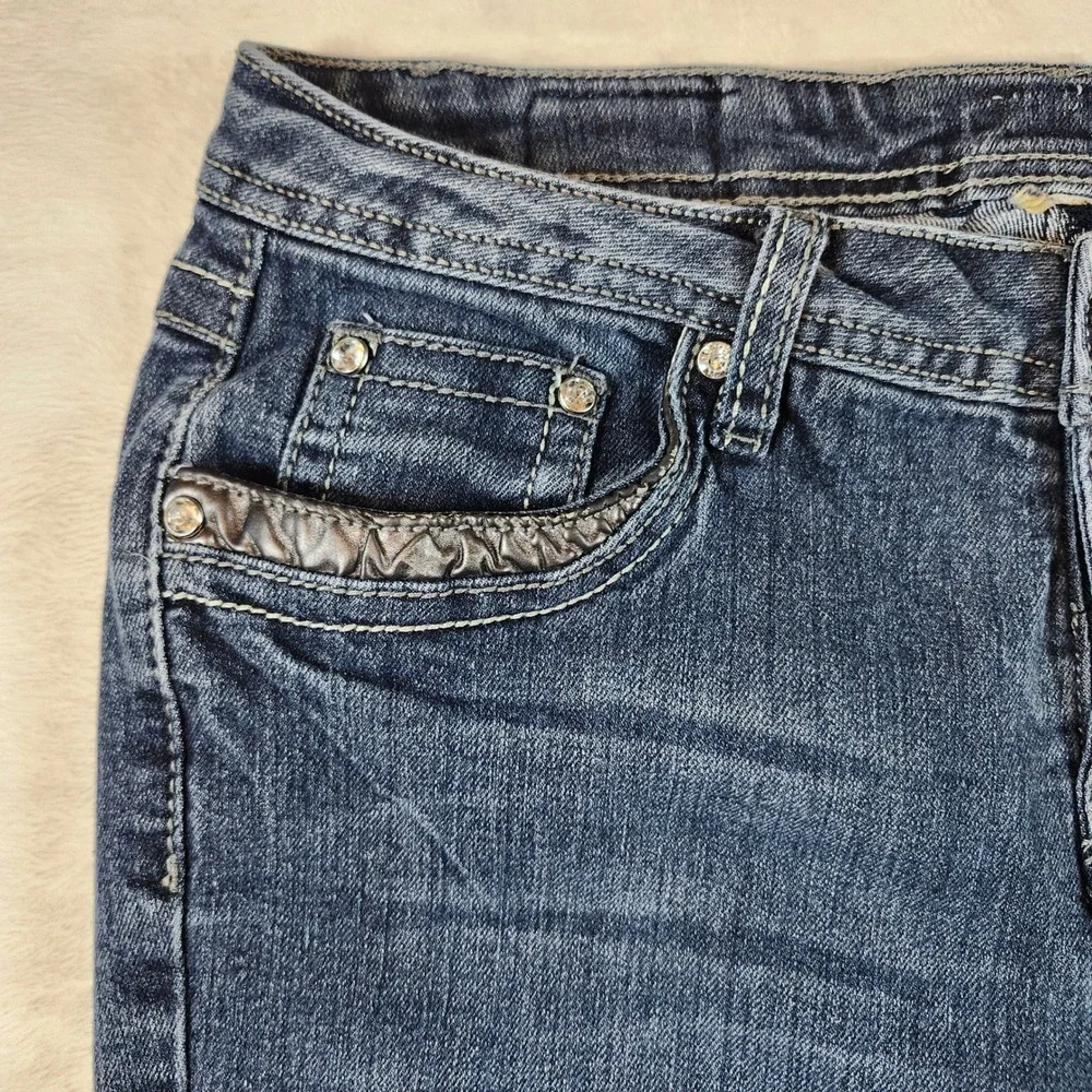 Earl Jeans Bootcut Women 30 Blue Good Rhinestone Embellished Y2K Dark Wash Denim