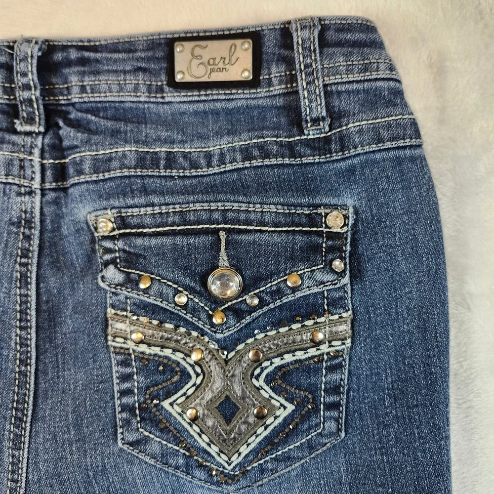 Earl Jeans Bootcut Women 30 Blue Good Rhinestone Embellished Y2K Dark Wash Denim