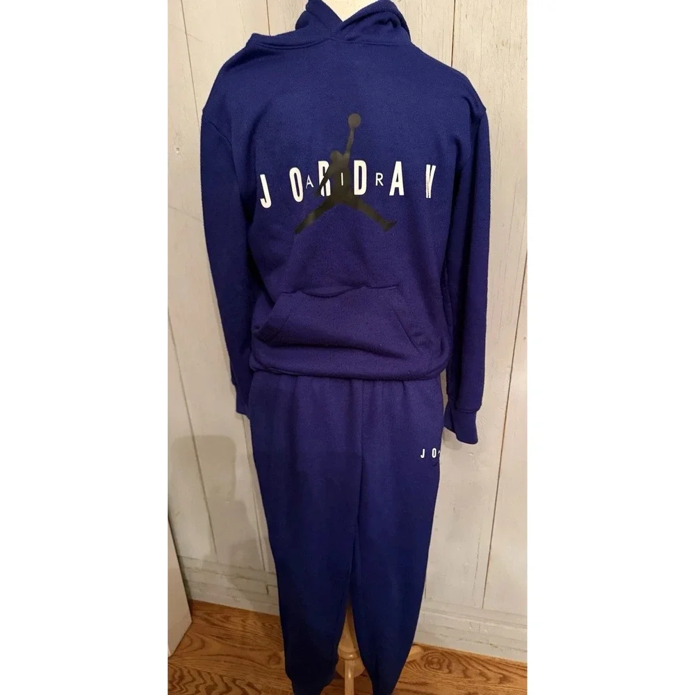 Nike Air Jordan Jump man Blue Boys Hoodie‎ PANTS Tracksuit 2pc Set Size L-12-13Y