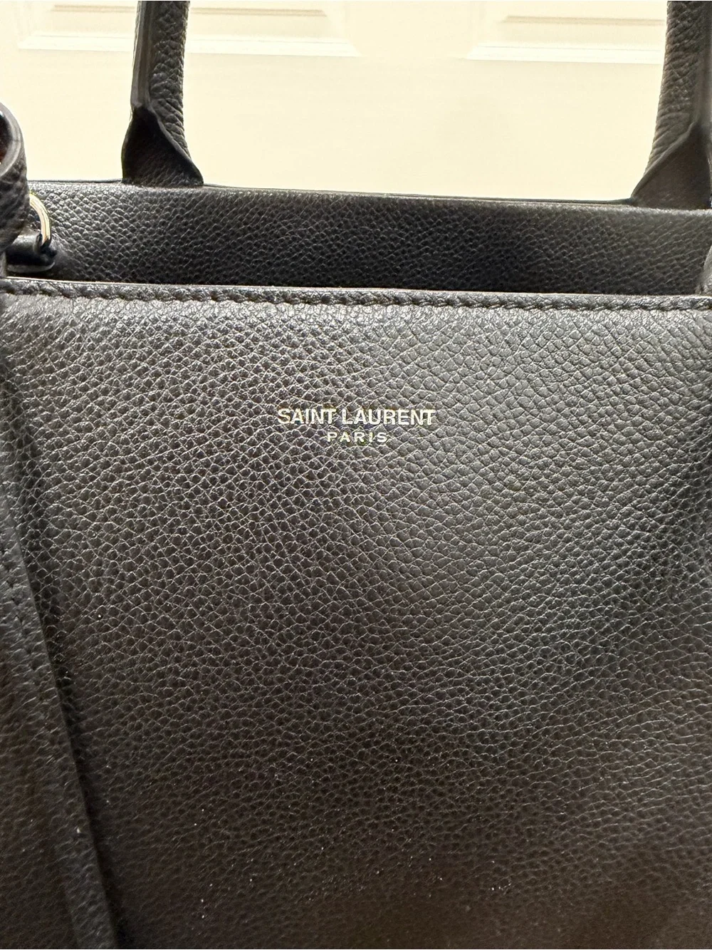 Saint Laurent Black Leather Top-Handle Tote with YSL Tag