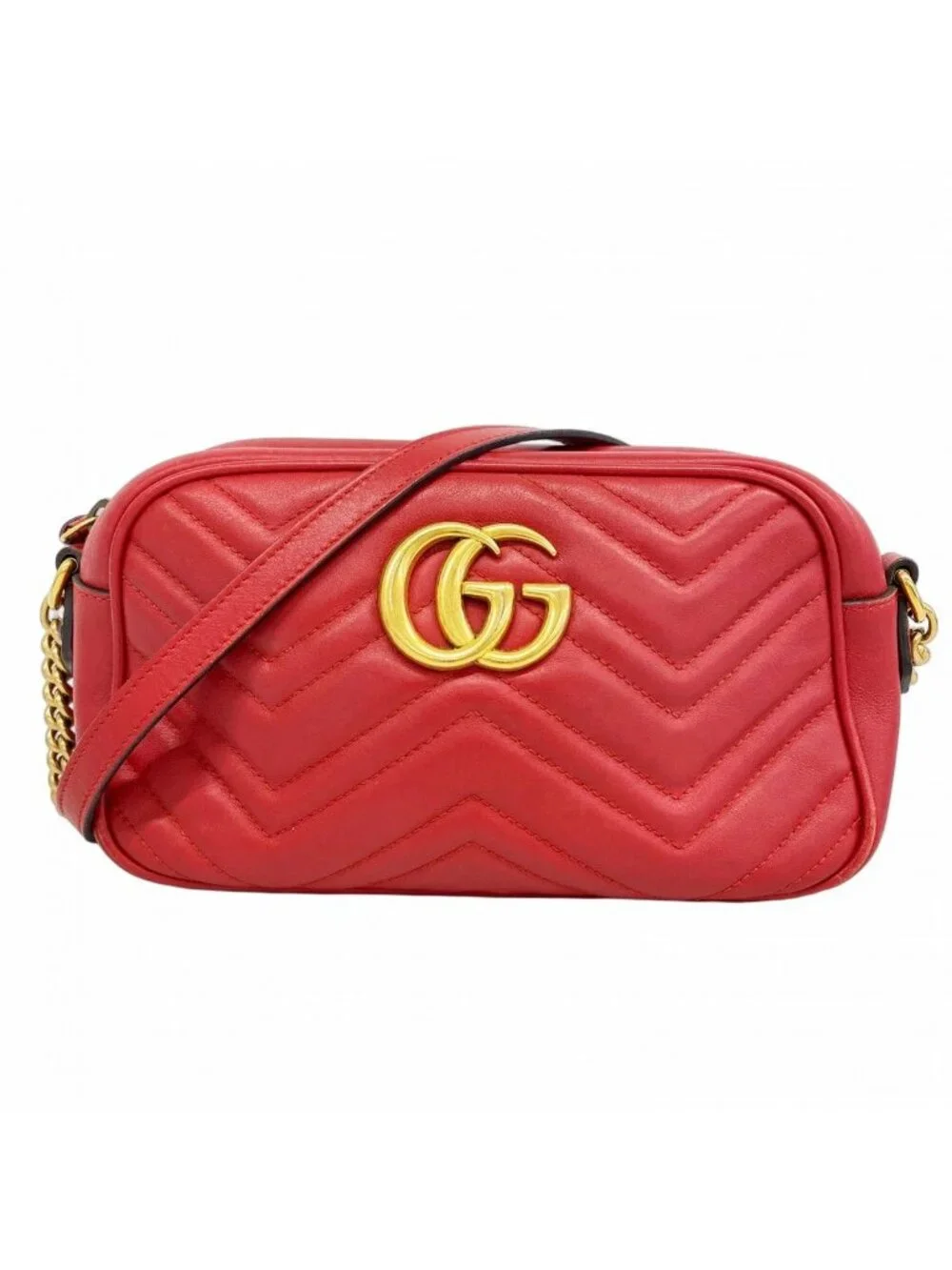 Gucci Shoulder Bag GG Marmont Leather Red Gold