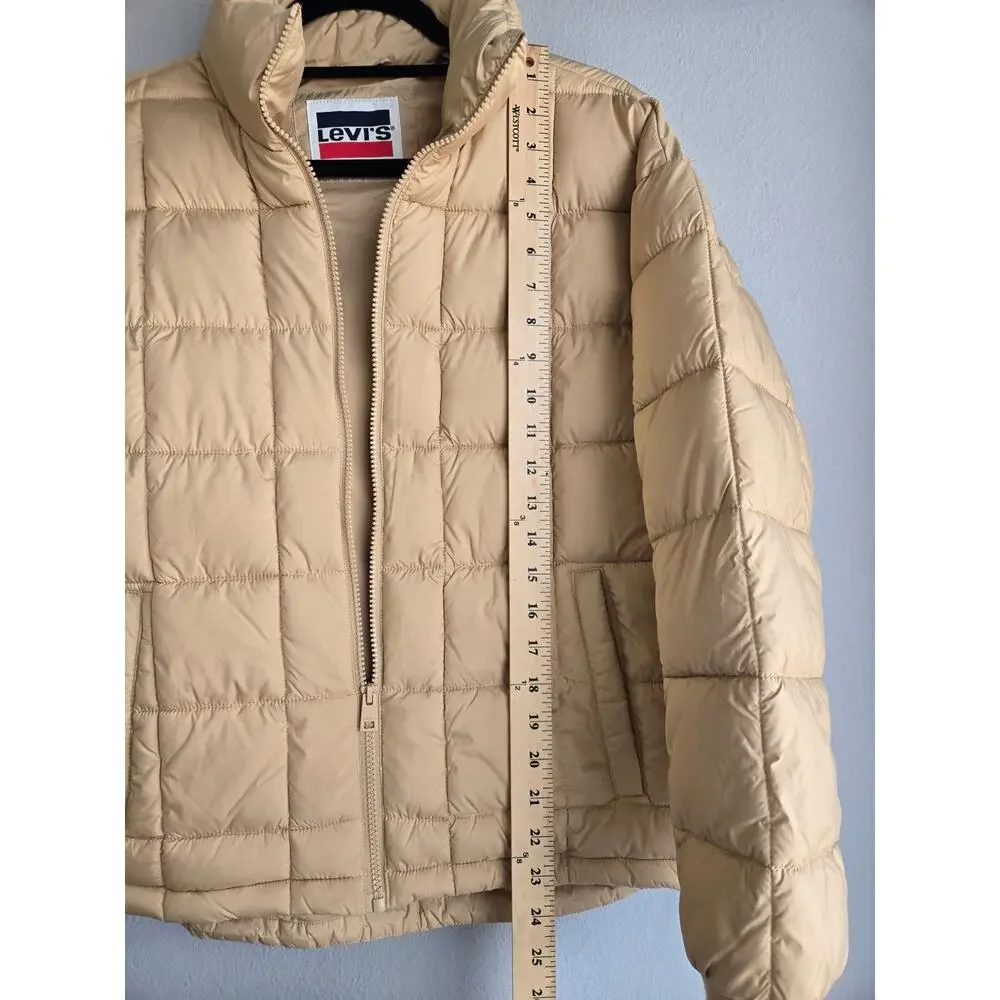 Levi's 733 Box Quilted Puffer Jacket Tan Beige S Small‎ Pockets Full Zip
