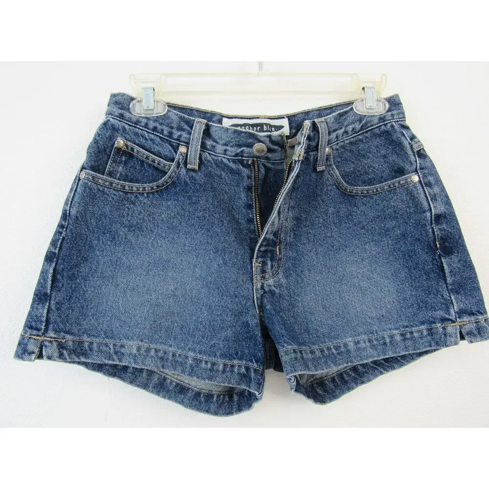 Vintage Anchor Blue Size 5 Denim Shorts 5 Pocket W/ Side Vent Sandblast Cotton