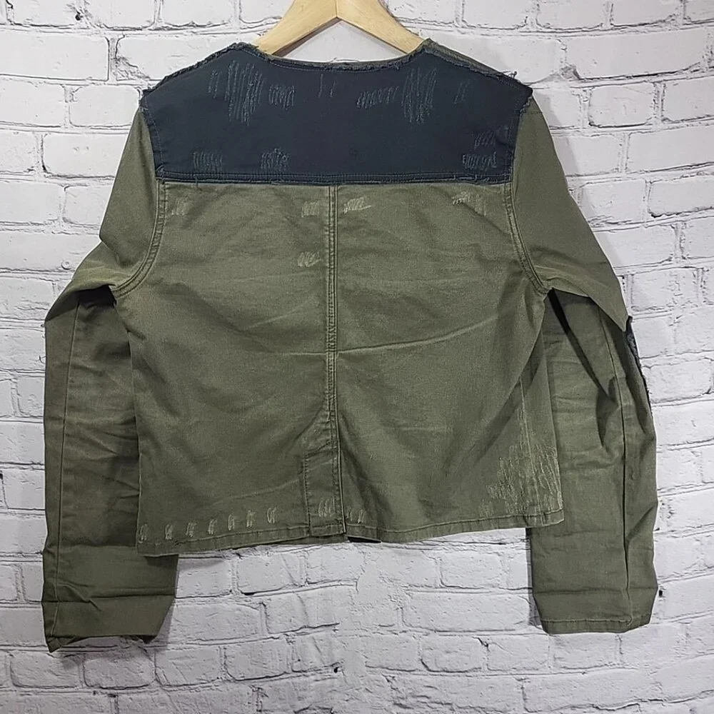Free People - Lou Cropped Jacket Military Army Green Distressed Women's - Size M