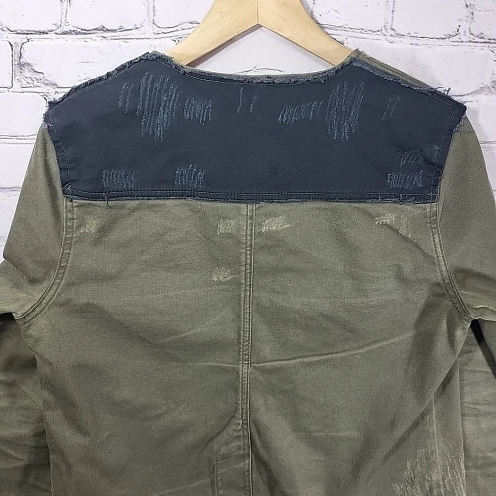 Free People - Lou Cropped Jacket Military Army Green Distressed Women's - Size M
