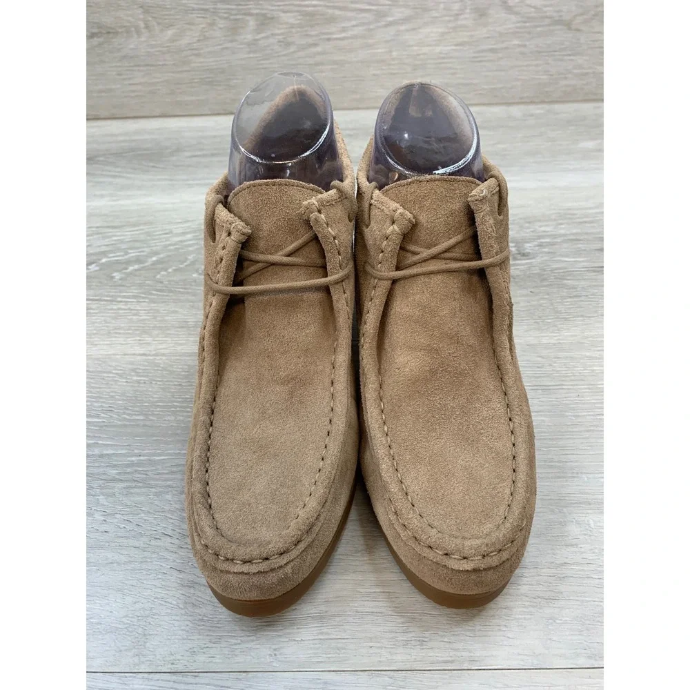 Lauren Ralph Lauren Women's Wedge‎ Booties Tan Suede Moc Toe Lace Up Boots 7