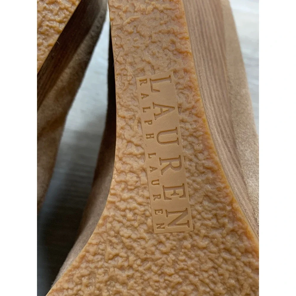 Lauren Ralph Lauren Women's Wedge‎ Booties Tan Suede Moc Toe Lace Up Boots 7