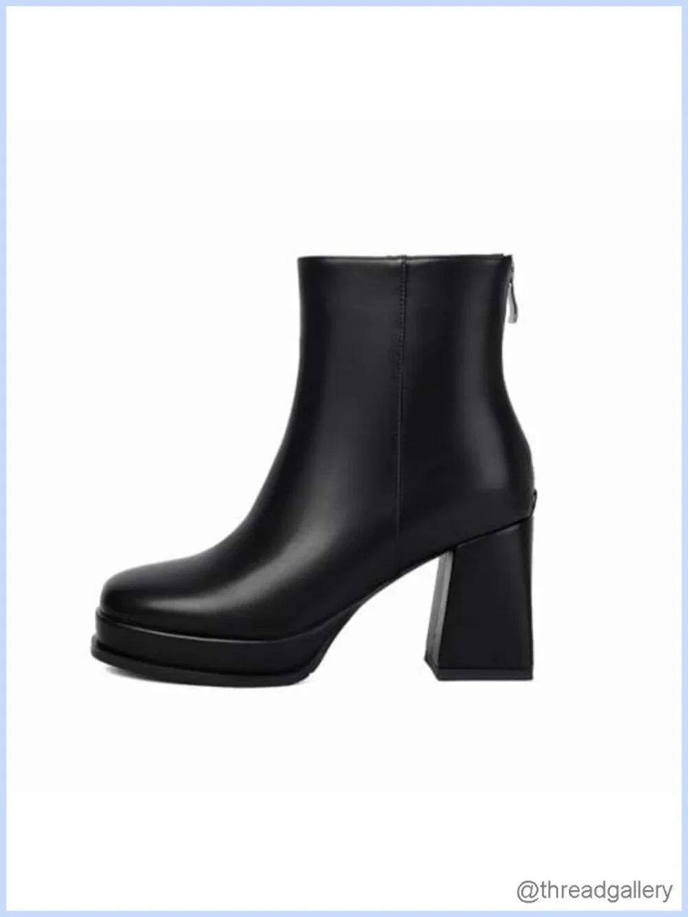Chunky Platform Ankle Boots Square Toe Back Zipper PU Heeled Booties