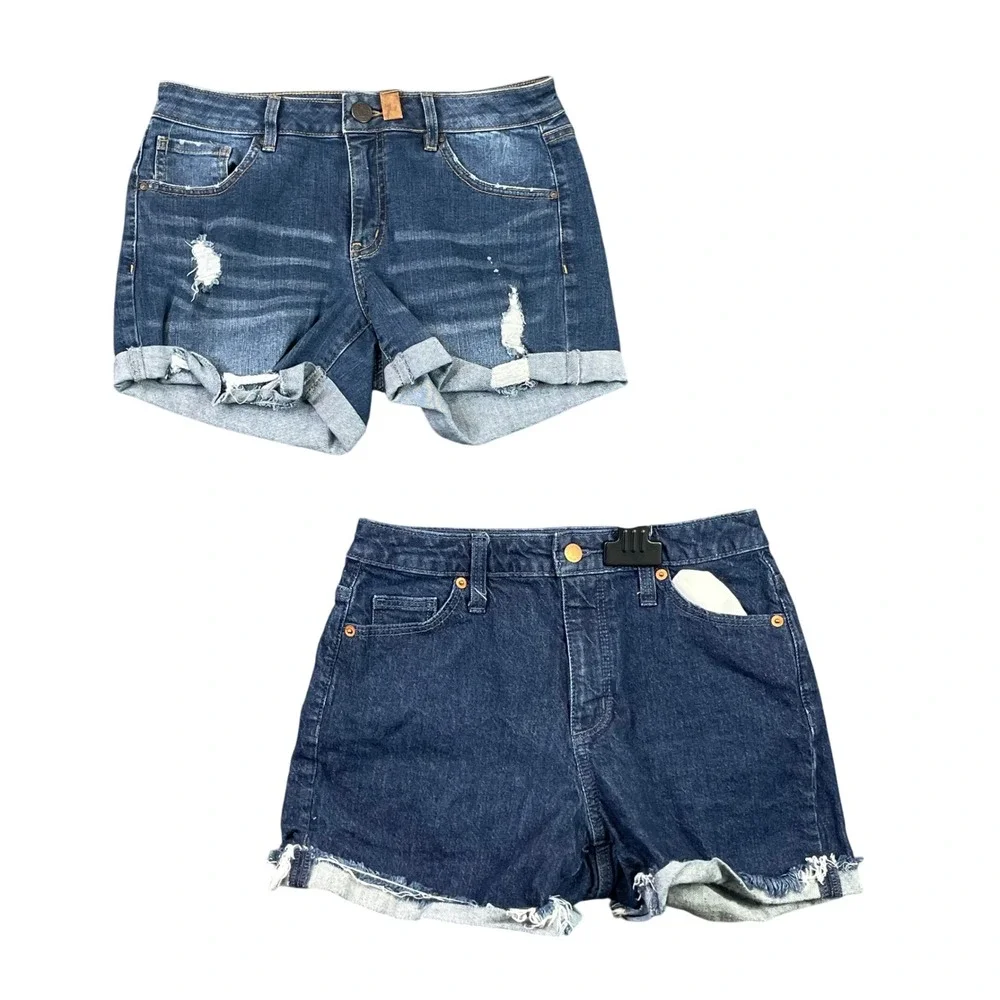 Universal Thread Denim Shorts Womens Size 2 Blue Bundle Lot of 2 Distressed Midi