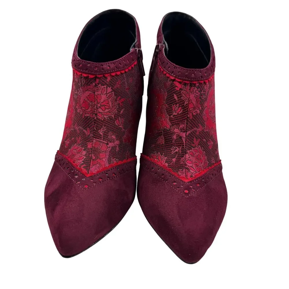 Ruby Shoo Wine Faux Suede Steampunk Brocade Nicola Ankle Boots Women's Size 9