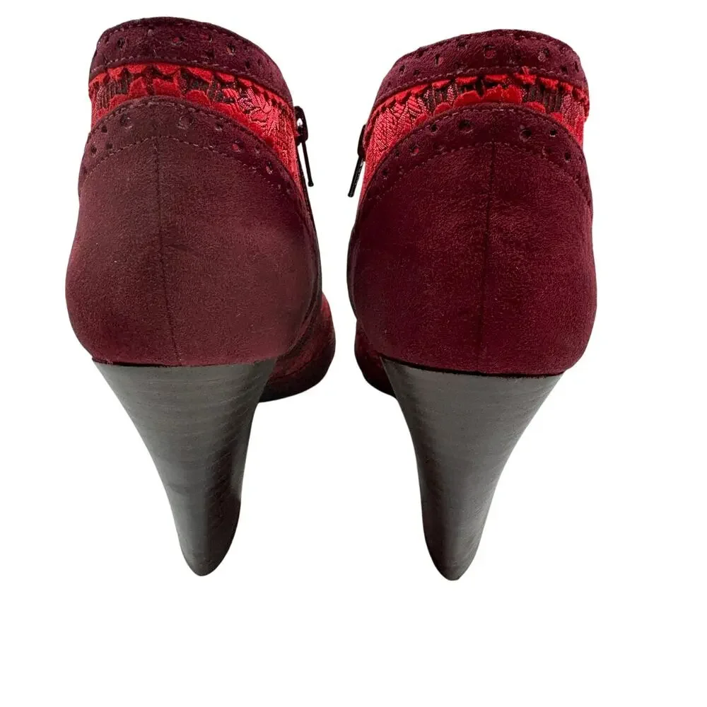 Ruby Shoo Wine Faux Suede Steampunk Brocade Nicola Ankle Boots Women's Size 9