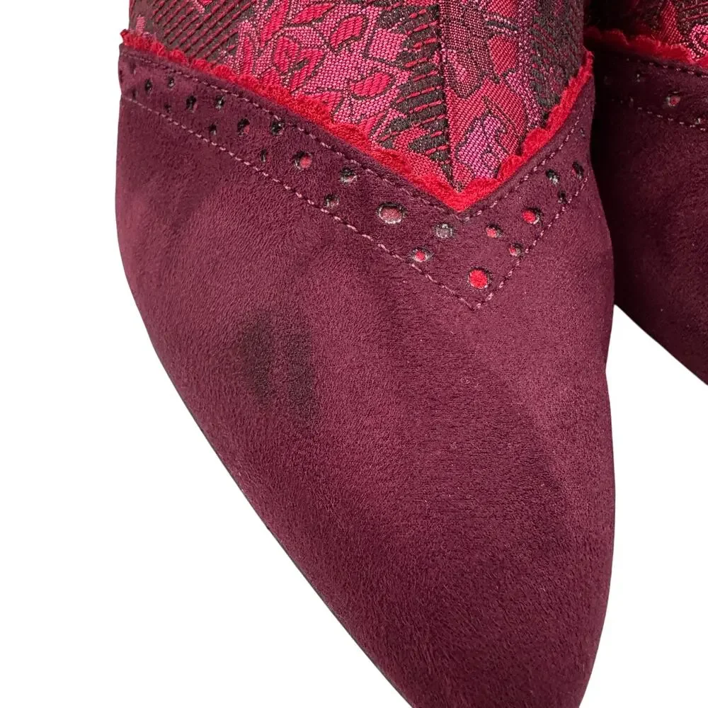 Ruby Shoo Wine Faux Suede Steampunk Brocade Nicola Ankle Boots Women's Size 9