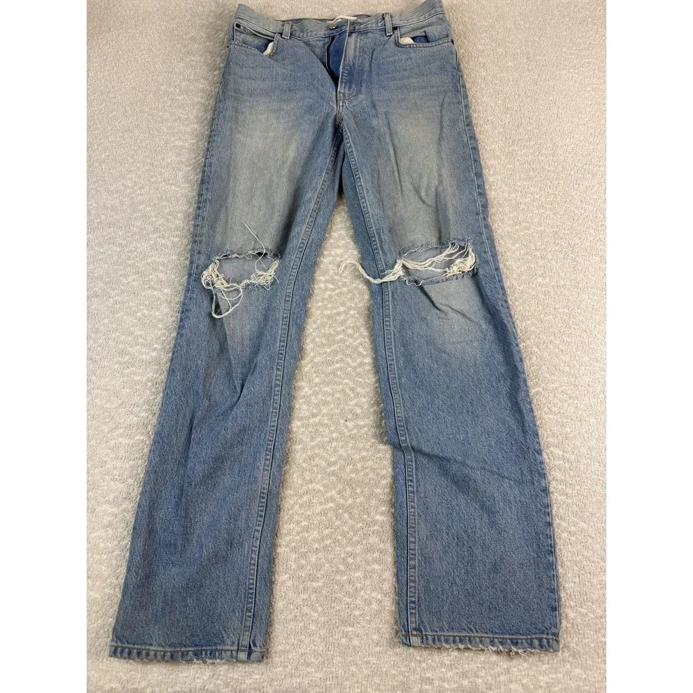 Reformation Jeans Womens‎ 26 Blue Zoe High Rise Loose Ripped Distressed Montauk
