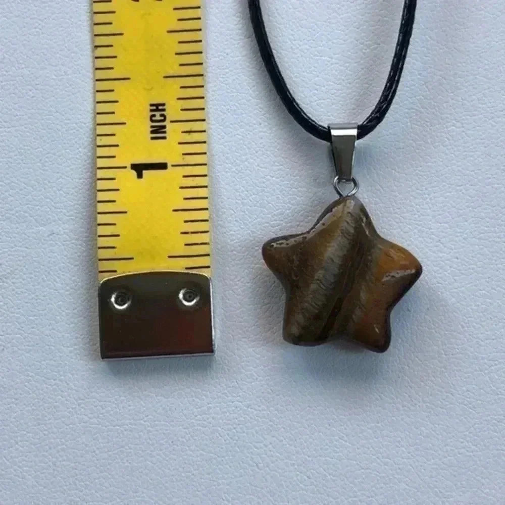 Tiger Eye Star Pendant Leather Necklace NWT