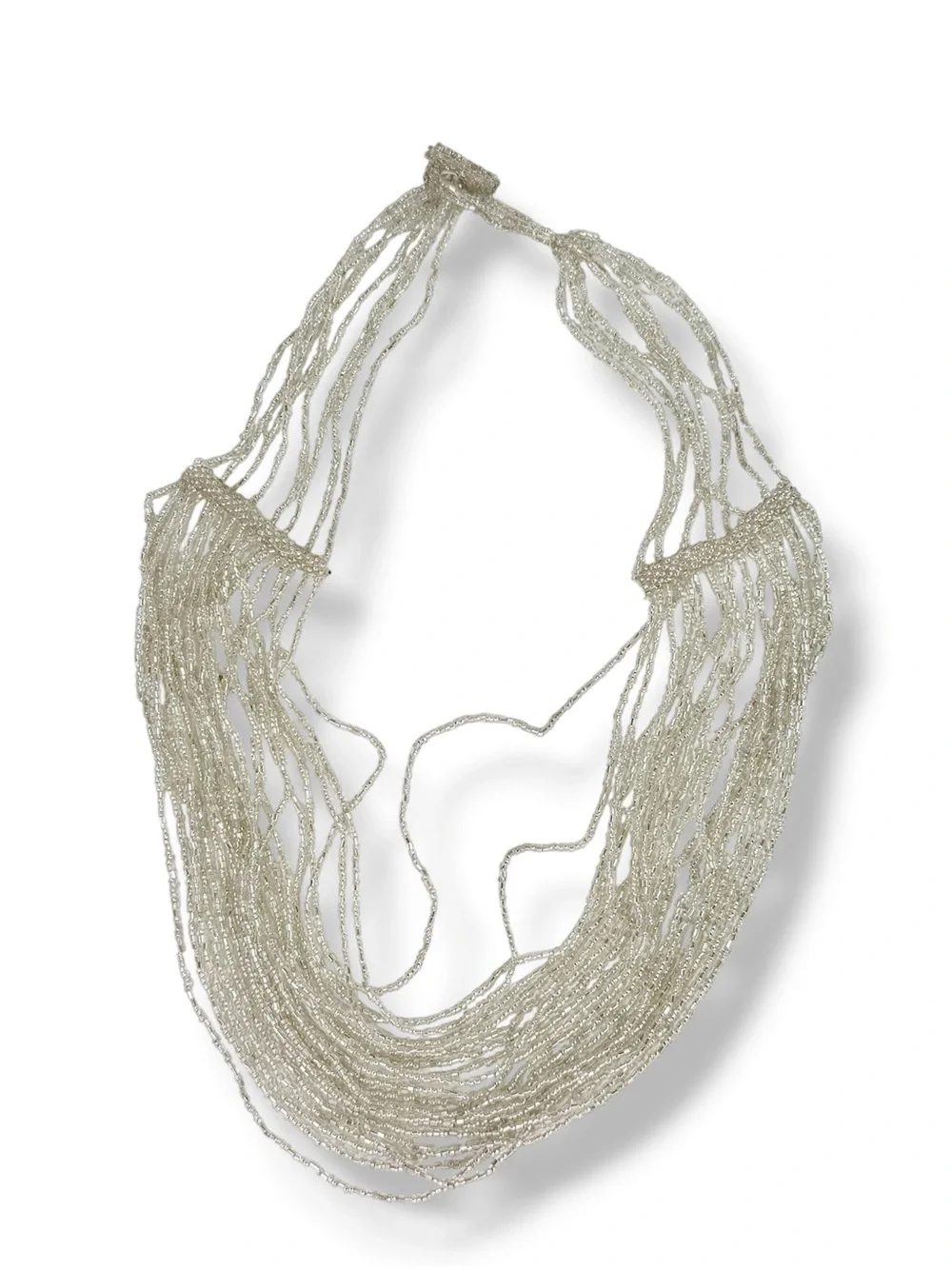 QVC‎ Vintage Beaded Multi Strand Waterfall Statement Necklace Silver Clear