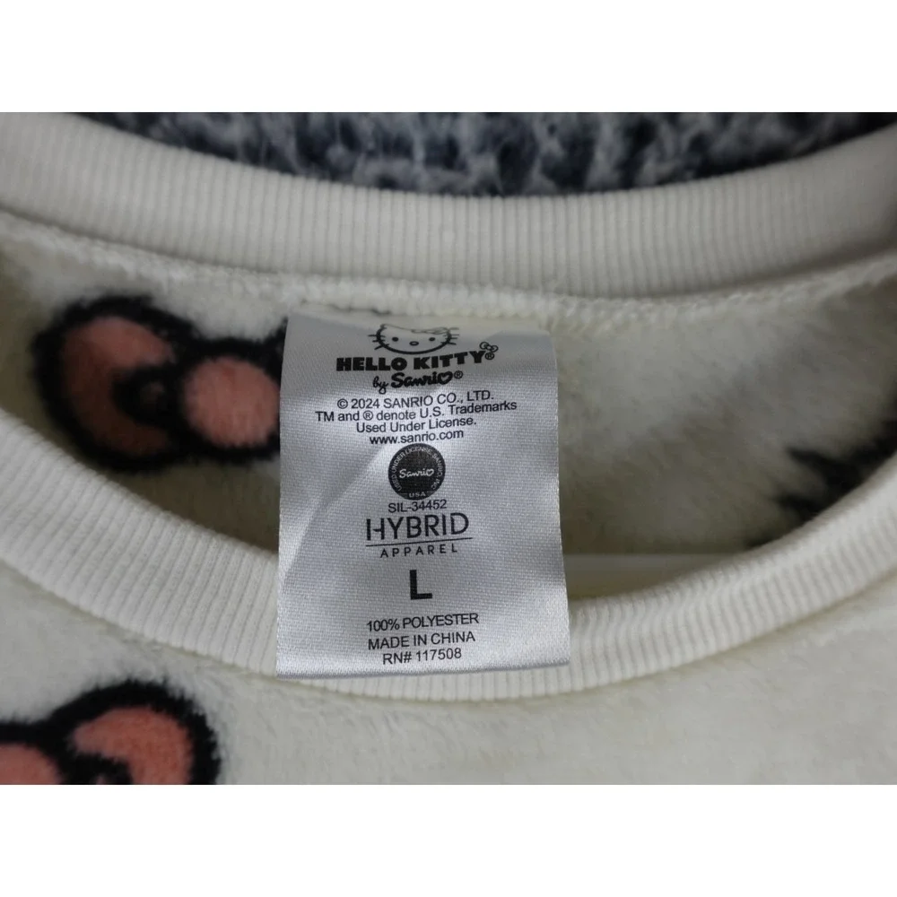 Hello Kitty Women's Sanrio Hybrid AOP All Over Print Fleece‎ Crewneck Sweater L