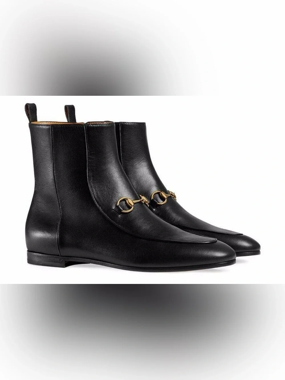 Gucci New Jordaan Black Leather Horsebit Short Chelsea Ankle Bootie Boot 37